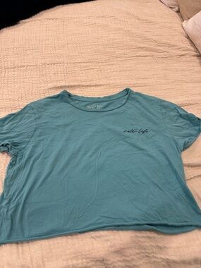 Lrg Teal Crop Tee with Script Logo